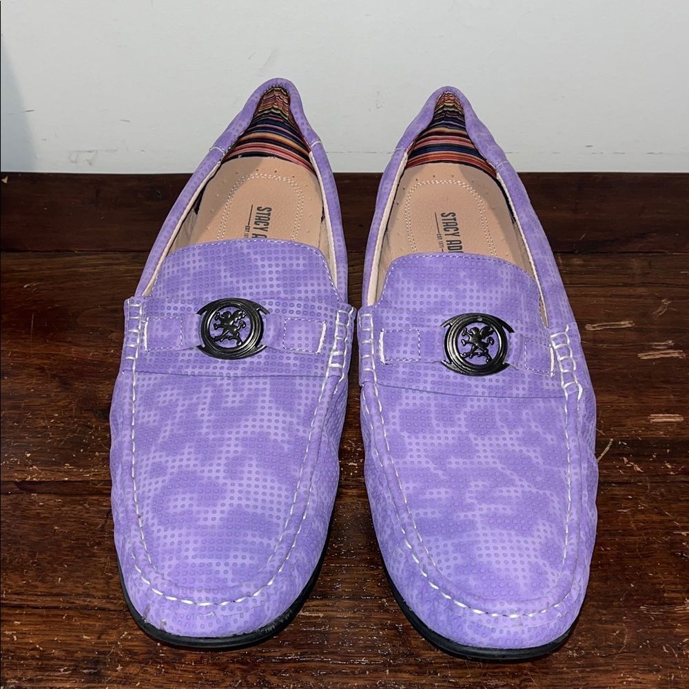 New Purple Leopard Spots Leather Lined Stacy Adams Slip on Loafer Moccasin shoes
